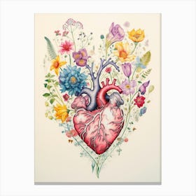 Folky Heart Line Flower Illustration Canvas Print