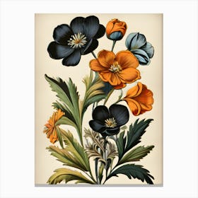 Black And Orange Flowers Canvas Print