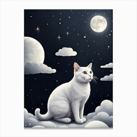 White Cat In The Moonlight Canvas Print