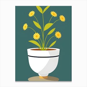 Flower Pot With Yellow Flowers Art Canvas Print