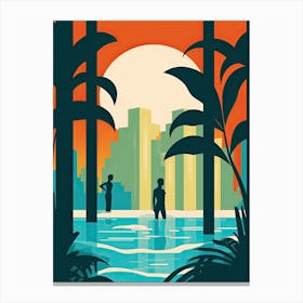 Waikiki Beach Hawaii, Usa, Bold Outlines 4 Canvas Print