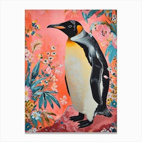 Floral Animal Painting Emperor Penguin 1 Canvas Print