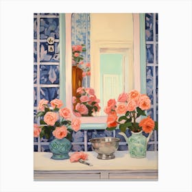 Bathroom Vanity Painting With A Camellia Bouquet 3 Canvas Print