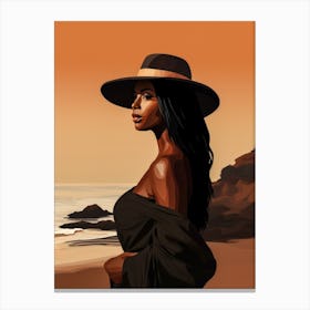 Illustration of an African American woman at the beach 116 Canvas Print