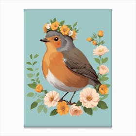 Robin With Flowers Canvas Print