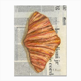 Croissant On Newspaper French Bakery Pastry Food Wall Decor Canvas Print