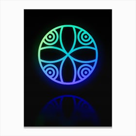 Neon Blue and Green Abstract Geometric Glyph on Black n.0238 Canvas Print