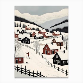 Scandinavian Village Scene Painting (19) Canvas Print