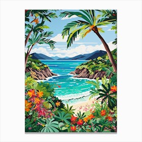 Trunk Bay Beach, Us Virgin Islands, Matisse And Rousseau Style 3 Canvas Print