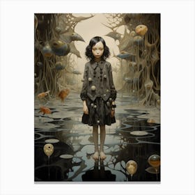 "Aquatic Reverie: The Girl Amidst Waters" Canvas Print