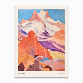 Aoraki New Zealand 3 Colourful Mountain Illustration Poster Canvas Print