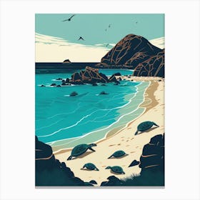 Tortuga Bay, Santa Cruz Island, Galápagos - Retro Landscape Beach and Coastal Theme Travel Poster Canvas Print