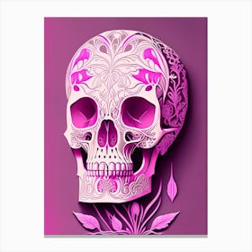 Skull With Abstract Elements 1 Pink Line Drawing Canvas Print