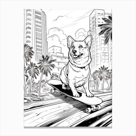 Pembroke Welsh Corgi Dog Skateboarding Line Art 2 Canvas Print