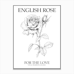 English Rose Black And White Line Drawing 41 Poster Canvas Print