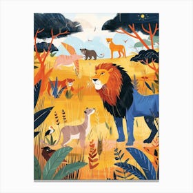African Lion Interaction With Other Wildlife Illustration 1 Canvas Print