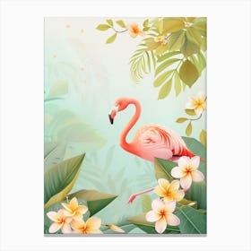 Lesser Flamingo And Frangipani Minimalist Illustration 3 Canvas Print