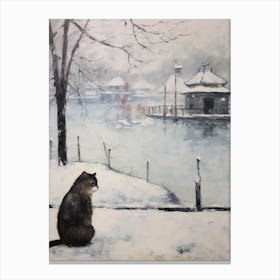 Vintage Winter Animal Painting Mink Canvas Print