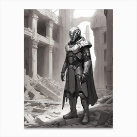 Cyber Priest Standing Amidst The Ruins Canvas Print