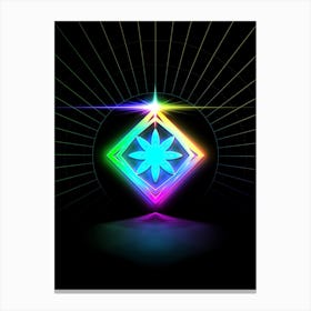 Neon Geometric Glyph in Candy Blue and Pink with Rainbow Sparkle on Black n.0325 Canvas Print