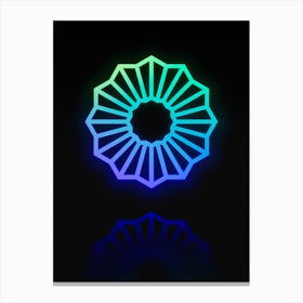 Neon Blue and Green Abstract Geometric Glyph on Black n.0251 Canvas Print