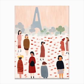 In Paris With The Eiffel Tower Scene, Tiny People And Illustration 8 Canvas Print