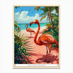 Greater Flamingo Pink Sand Beach Bahamas Tropical Illustration 5 Poster Canvas Print
