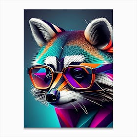 Raccoon Wearing Glasses Modern Geometric Canvas Print
