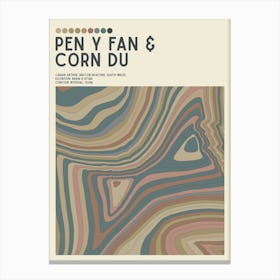 Pen Y Fan And Corn Du Wales Topographic Contour Map Canvas Print