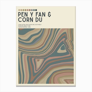 Pen Y Fan And Corn Du Wales Topographic Contour Map Canvas Print