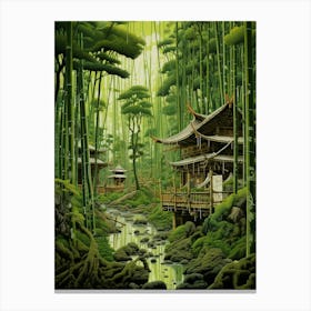Bamboo Forest Japanese Illustration 3 Canvas Print