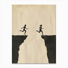 Two People Running Over A Cliff Canvas Print