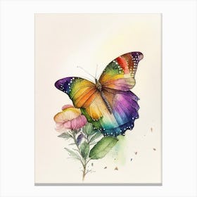 Butterfly On Rainbow Watercolour Ink 1 Canvas Print