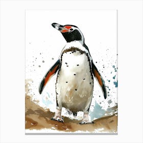 Humboldt Penguin Stewart Island Ulva Island Watercolour Painting 4 Canvas Print