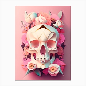 Skull With Geometric 3 Designs Pink Vintage Floral Canvas Print