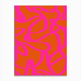 Retro Lines Abstract Brush Shapes Burnt Orange And Pink Canvas Print