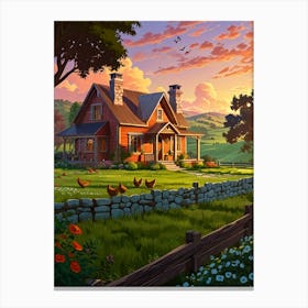 Country House At Sunset 1 Canvas Print