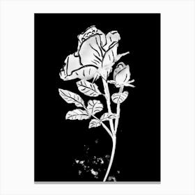 White Rose line drawing on black background 1 Canvas Print