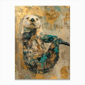 Sea Otter Gold Effect Collage 4 Canvas Print