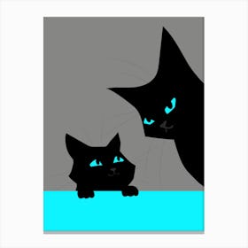 Black Cats (Blue) Canvas Print