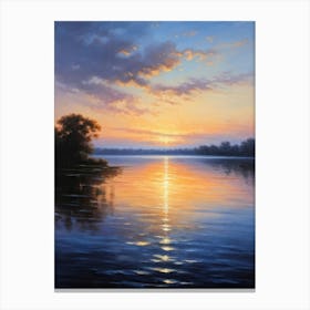 Serene Landscape Evening Sky Illuminated By Twilight Hues Blending Into Tranquil Waters Mirroring Canvas Print