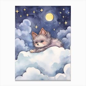 Baby Gray Fox Sleeping In The Clouds Canvas Print