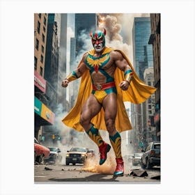 Luchador Unleashed: A Giant’s Destructive Path Canvas Print