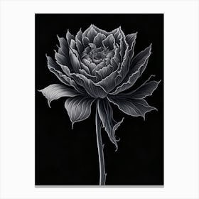 A Carnation In Black White Line Art Vertical Composition 28 Canvas Print