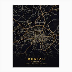 Munich Germany Black And Gold Map Canvas Print