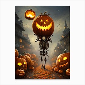 Skeleton Carrying Pumpkins Canvas Print