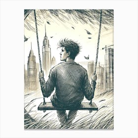 Moody Man on Swing Sketch 3 Canvas Print