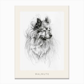 Malmute Furry Dog Line Sketch 2 Poster Canvas Print