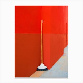 Sweeping Brush & Red Painted Wall Canvas Print