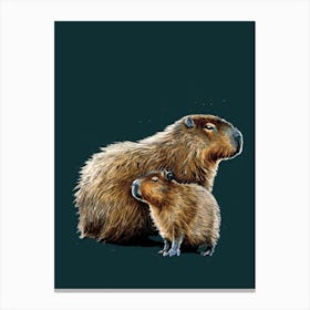The Capybaras On Deep Cyan Canvas Print